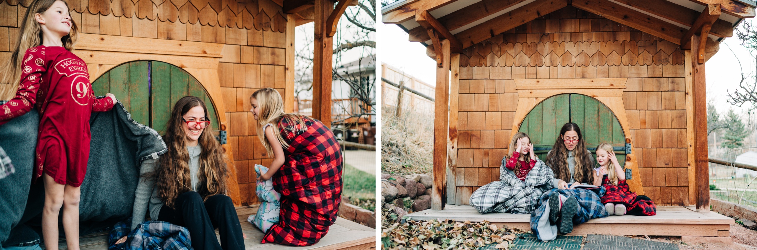 Boulder Family Photographer, Reading Harry Potter Backyard